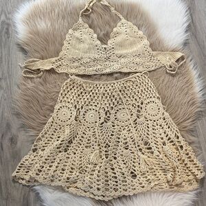 Handmade Crochet Two-Piece Set in Cream